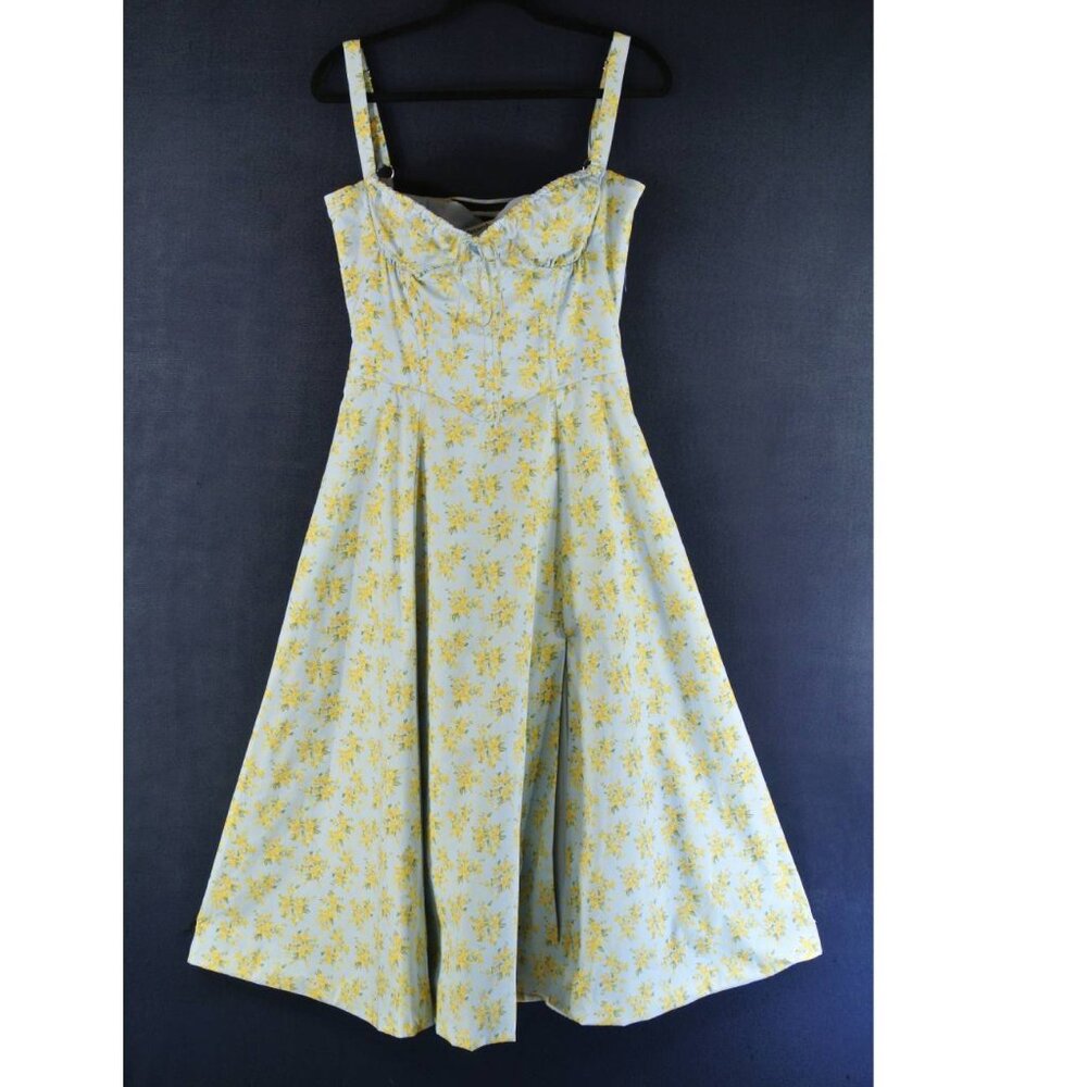 NEW House of CB Carmen Soft Blue Vintage Floral Cotton Bustier Sundress L#2604* - Picture 8 of 12